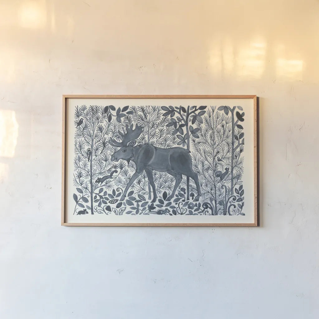 Forest Life VI by Miranda Thomas. shown as a paper print in a natural frame. Available as a archival giclee rolled canvas, fine art paper, or poster print. SKU 35608i.