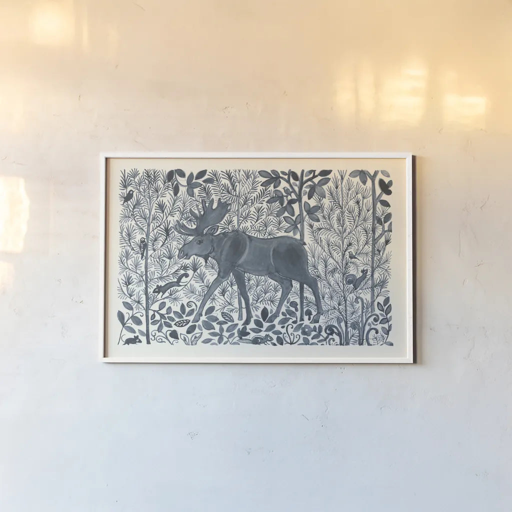 Forest Life VI by Miranda Thomas. shown as a paper print in a white frame. Available as a archival giclee rolled canvas, fine art paper, or poster print. SKU 35608i.