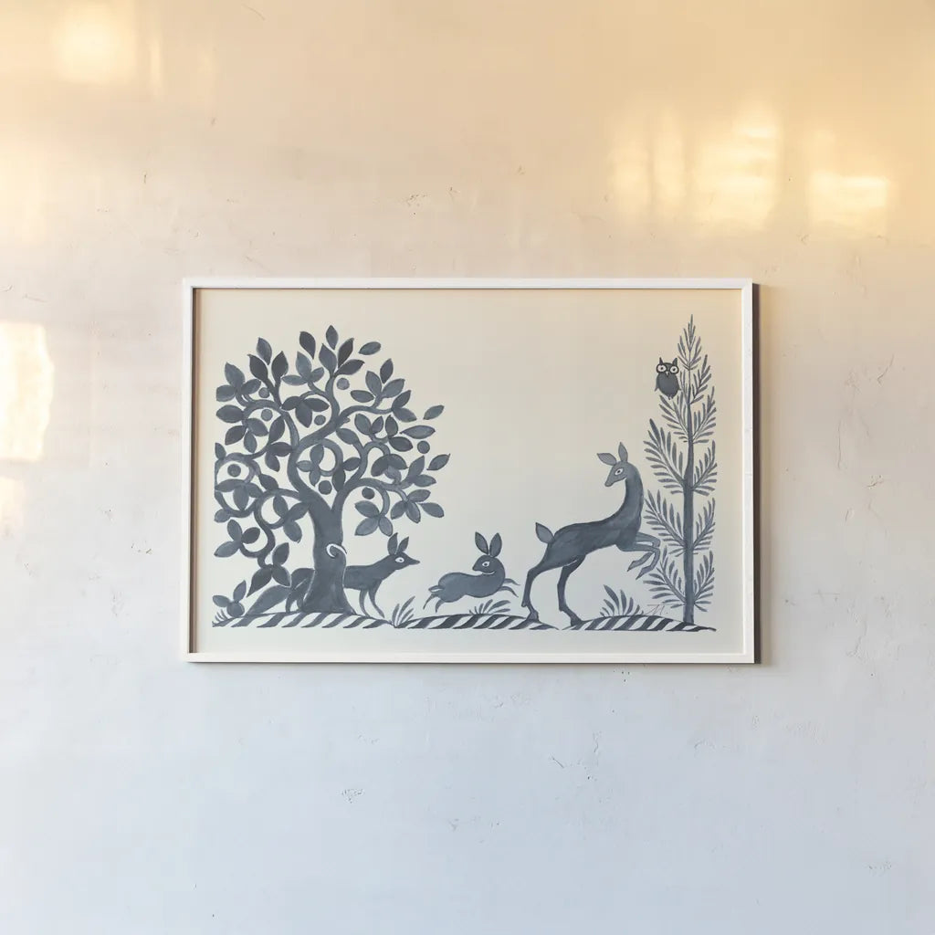 Forest Life VIII by Miranda Thomas. shown as a paper print in a white frame. Available as a archival giclee rolled canvas, fine art paper, or poster print. SKU 35610i.