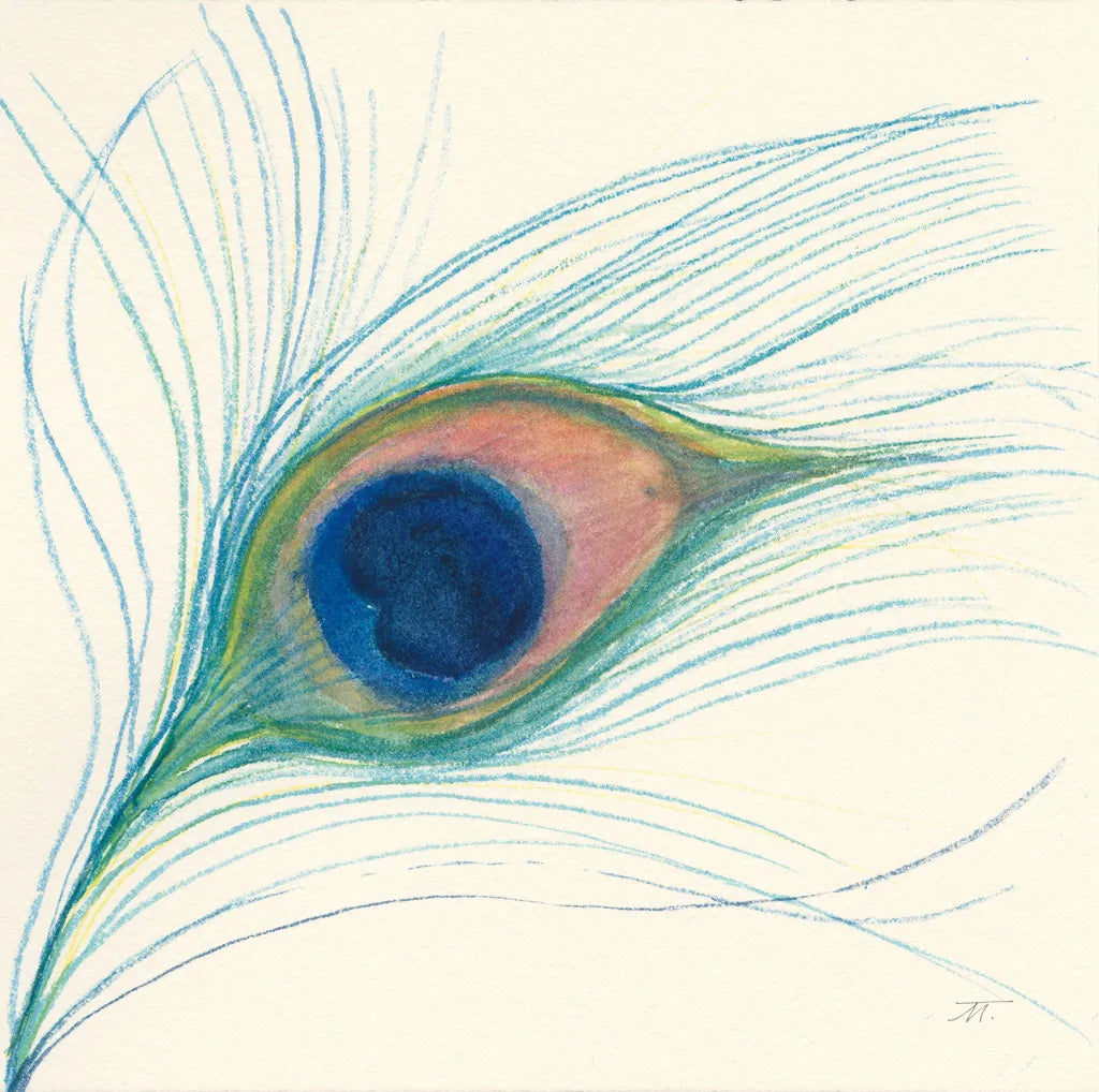 Peacock Feather I by Miranda Thomas. SKU 46190a. Archival Giclee Fine art print for wall decor.