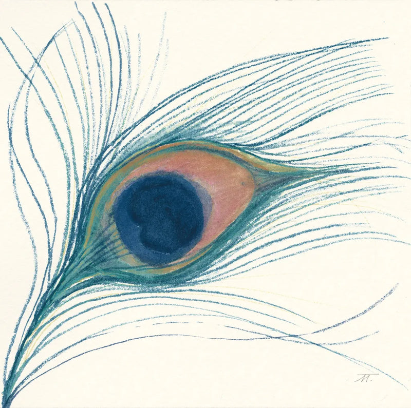 Peacock Feather I Blue by Miranda Thomas. SKU 56866a. Archival Giclee Fine art print for wall decor.