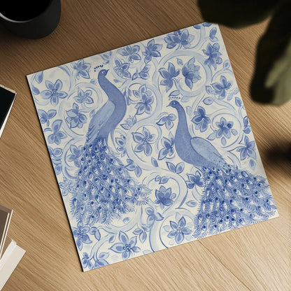 Peacock Garden II by Miranda Thomas. Shown as a detailed flat fine art print, highlighting archival giclee quality. Available as an archival giclee rolled canvas, fine art paper, or poster print. SKU 46193a.