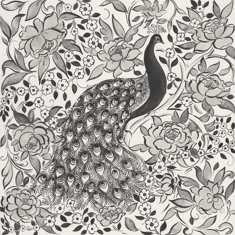 Peacock Garden III BW by Miranda Thomas. SKU 73117a. Archival Giclee Fine art print for wall decor.