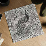 Peacock Garden III BW by Miranda Thomas. Shown as a detailed flat fine art print, highlighting archival giclee quality. Available as an archival giclee rolled canvas, fine art paper, or poster print. SKU 73117a.