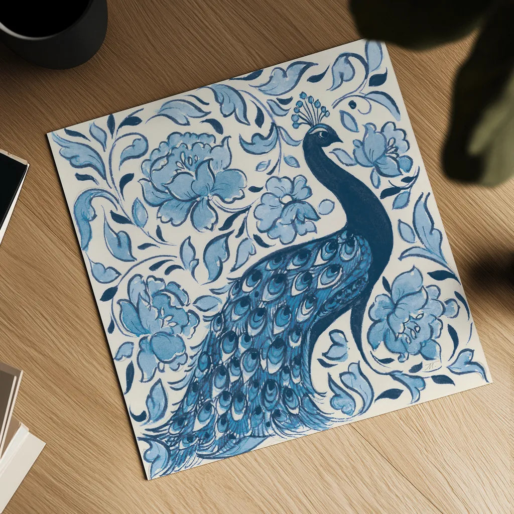 Peacock Garden IV v2 by Miranda Thomas. Shown as a detailed flat fine art print, highlighting archival giclee quality. Available as an archival giclee rolled canvas, fine art paper, or poster print. SKU 56862a.