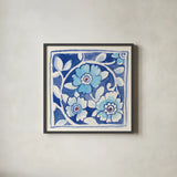 Peacock Garden IX by Miranda Thomas. Shown in a sleek black glass frame for a contemporary gallery look. Available as an archival giclee rolled canvas, fine art paper, or poster print. SKU 46200a.