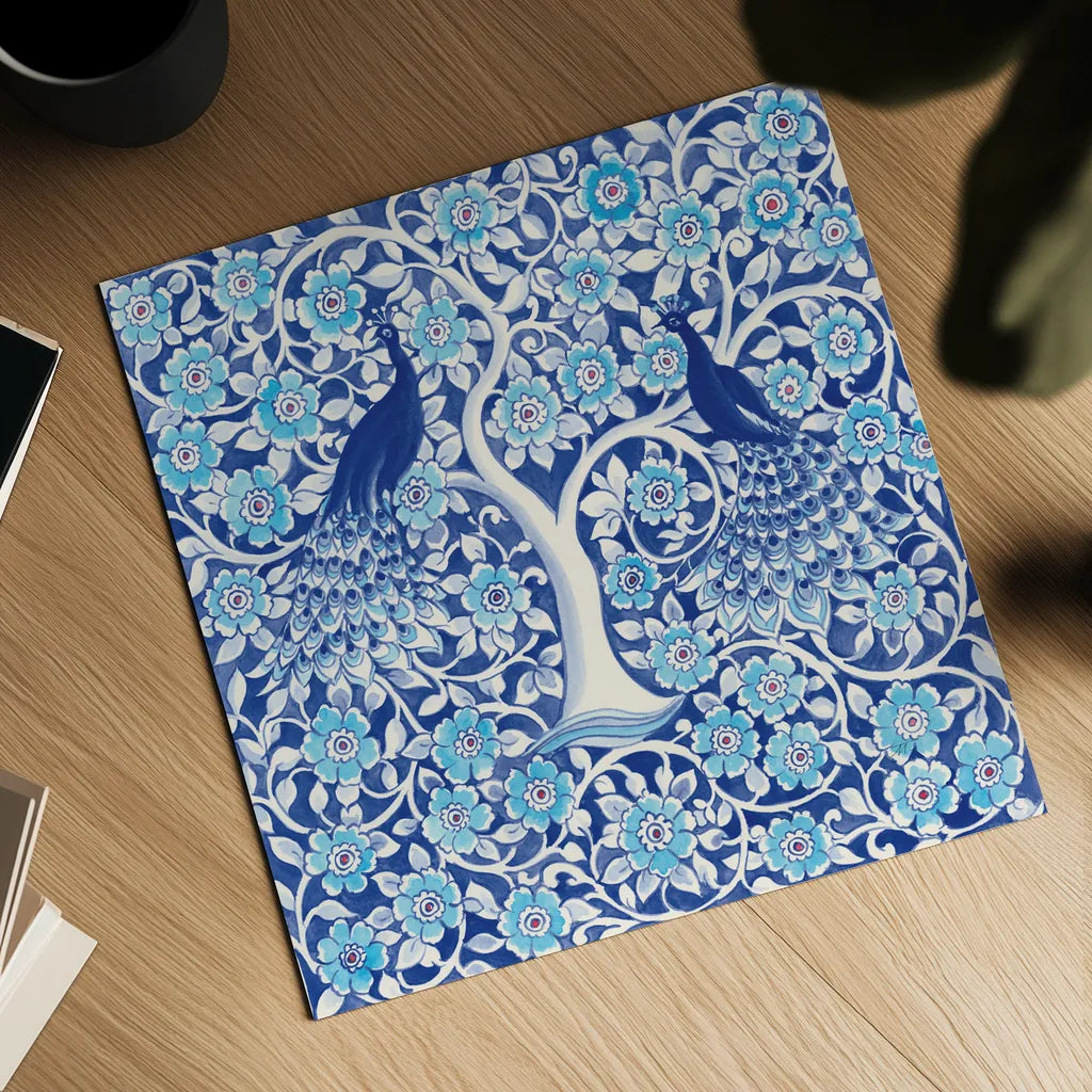 Peacock Garden VII by Miranda Thomas. Shown as a detailed flat fine art print, highlighting archival giclee quality. Available as an archival giclee rolled canvas, fine art paper, or poster print. SKU 46198a.