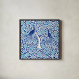 Peacock Garden VII by Miranda Thomas. Shown in a sleek black glass frame for a contemporary gallery look. Available as an archival giclee rolled canvas, fine art paper, or poster print. SKU 46198a.