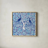 Peacock Garden VII by Miranda Thomas. Shown in a natural wood glass frame for a timeless modern aesthetic. Available as an archival giclee rolled canvas, fine art paper, or poster print. SKU 46198a.