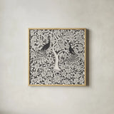 Peacock Garden VII BW by Miranda Thomas. Shown in a natural wood glass frame for a timeless modern aesthetic. Available as an archival giclee rolled canvas, fine art paper, or poster print. SKU 73119a.