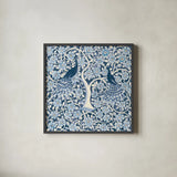 Peacock Garden VII v2 by Miranda Thomas. Shown in a sleek black glass frame for a contemporary gallery look. Available as an archival giclee rolled canvas, fine art paper, or poster print. SKU 56863a.