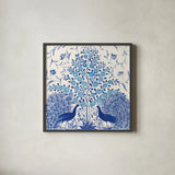 Peacock Garden VIII by Miranda Thomas. Shown in a sleek black glass frame for a contemporary gallery look. Available as an archival giclee rolled canvas, fine art paper, or poster print. SKU 46199a.