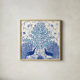Peacock Garden VIII by Miranda Thomas. Shown in a natural wood glass frame for a timeless modern aesthetic. Available as an archival giclee rolled canvas, fine art paper, or poster print. SKU 46199a.