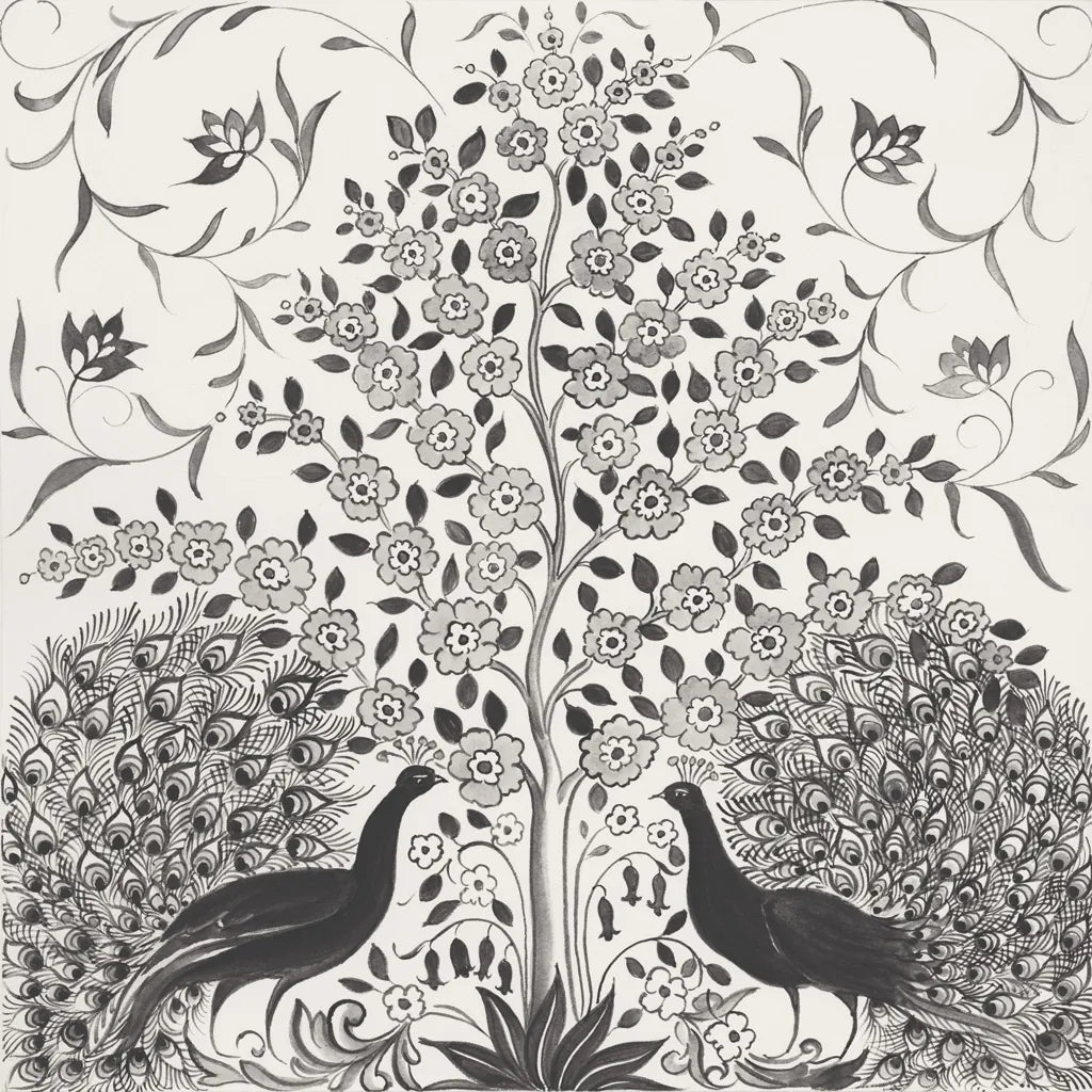 Peacock Garden VIII BW by Miranda Thomas. SKU 73120a. Archival Giclee Fine art print for wall decor.