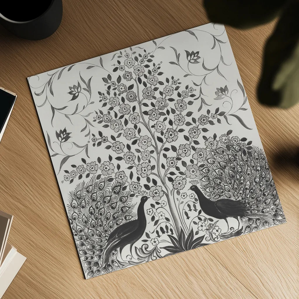 Peacock Garden VIII BW by Miranda Thomas. Shown as a detailed flat fine art print, highlighting archival giclee quality. Available as an archival giclee rolled canvas, fine art paper, or poster print. SKU 73120a.