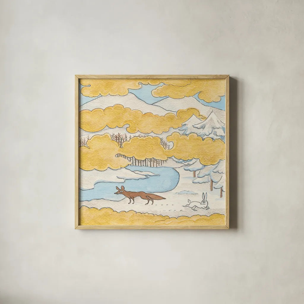 Riverside II by Miranda Thomas. Shown in a natural wood glass frame for a timeless modern aesthetic. Available as an archival giclee rolled canvas, fine art paper, or poster print. SKU 53732a.