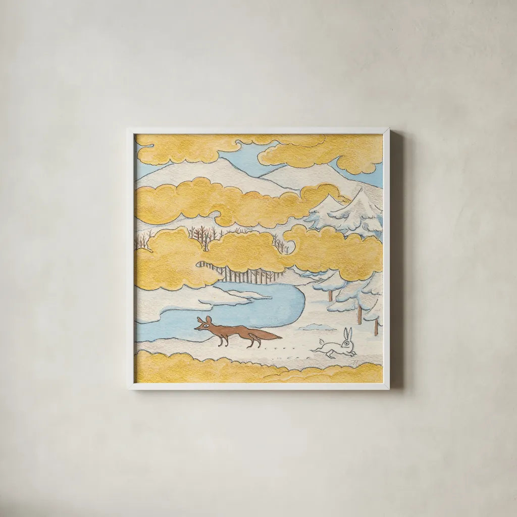 Riverside II by Miranda Thomas. Shown in a crisp white glass frame for a clean and minimalist style. Available as an archival giclee rolled canvas, fine art paper, or poster print. SKU 53732a.