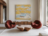Riverside II by Miranda Thomas. Shown as extra-large giant wall art in a modern living room. Available as an archival giclee rolled canvas, fine art paper, or poster print. SKU 53732a.