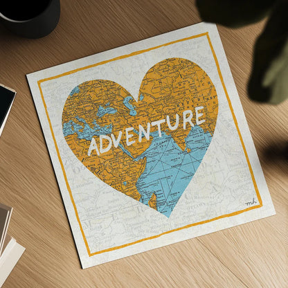 Adventure Map by Moira Hershey. Shown as a detailed flat fine art print, highlighting archival giclee quality. Available as an archival giclee rolled canvas, fine art paper, or poster print. SKU 13617a.