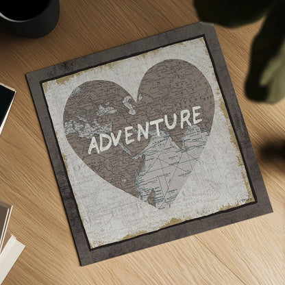 Adventure Map v2 by Moira Hershey. Shown as a detailed flat fine art print, highlighting archival giclee quality. Available as an archival giclee rolled canvas, fine art paper, or poster print. SKU 38380a.