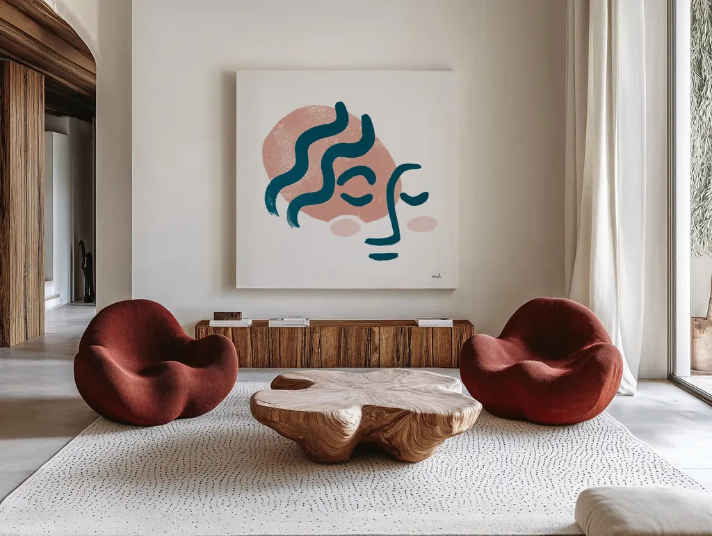 Awaken I by Moira Hershey. Shown as extra-large giant wall art in a modern living room. Available as an archival giclee rolled canvas, fine art paper, or poster print. SKU 54620a.