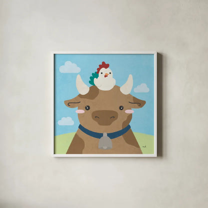 Barn Buddies I by Moira Hershey. Shown in a crisp white glass frame for a clean and minimalist style. Available as an archival giclee rolled canvas, fine art paper, or poster print. SKU 49593a.