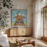 Barn Buddies I by Moira Hershey. Shown in a natural wood frame in a cozy modern living room. Available as an archival giclee rolled canvas, fine art paper, or poster print. SKU 49593a.