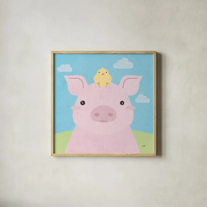 Barn Buddies II by Moira Hershey. Shown in a natural wood glass frame for a timeless modern aesthetic. Available as an archival giclee rolled canvas, fine art paper, or poster print. SKU 49594a.