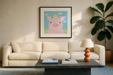 Barn Buddies II by Moira Hershey. Displayed in a glass frame with matte in a clean modern living room. Available as an archival giclee rolled canvas, fine art paper, or poster print. SKU 49594a.