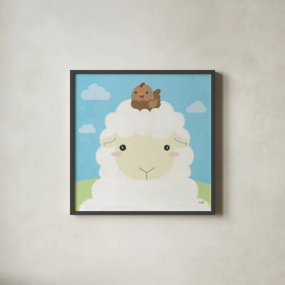 Barn Buddies III by Moira Hershey. Shown in a sleek black glass frame for a contemporary gallery look. Available as an archival giclee rolled canvas, fine art paper, or poster print. SKU 49595a.