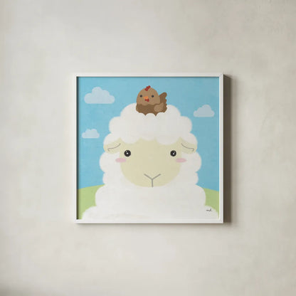 Barn Buddies III by Moira Hershey. Shown in a crisp white glass frame for a clean and minimalist style. Available as an archival giclee rolled canvas, fine art paper, or poster print. SKU 49595a.