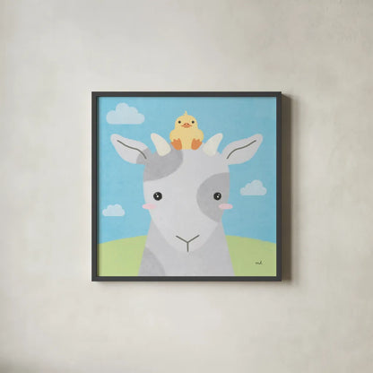 Barn Buddies IV by Moira Hershey. Shown in a sleek black glass frame for a contemporary gallery look. Available as an archival giclee rolled canvas, fine art paper, or poster print. SKU 49596a.