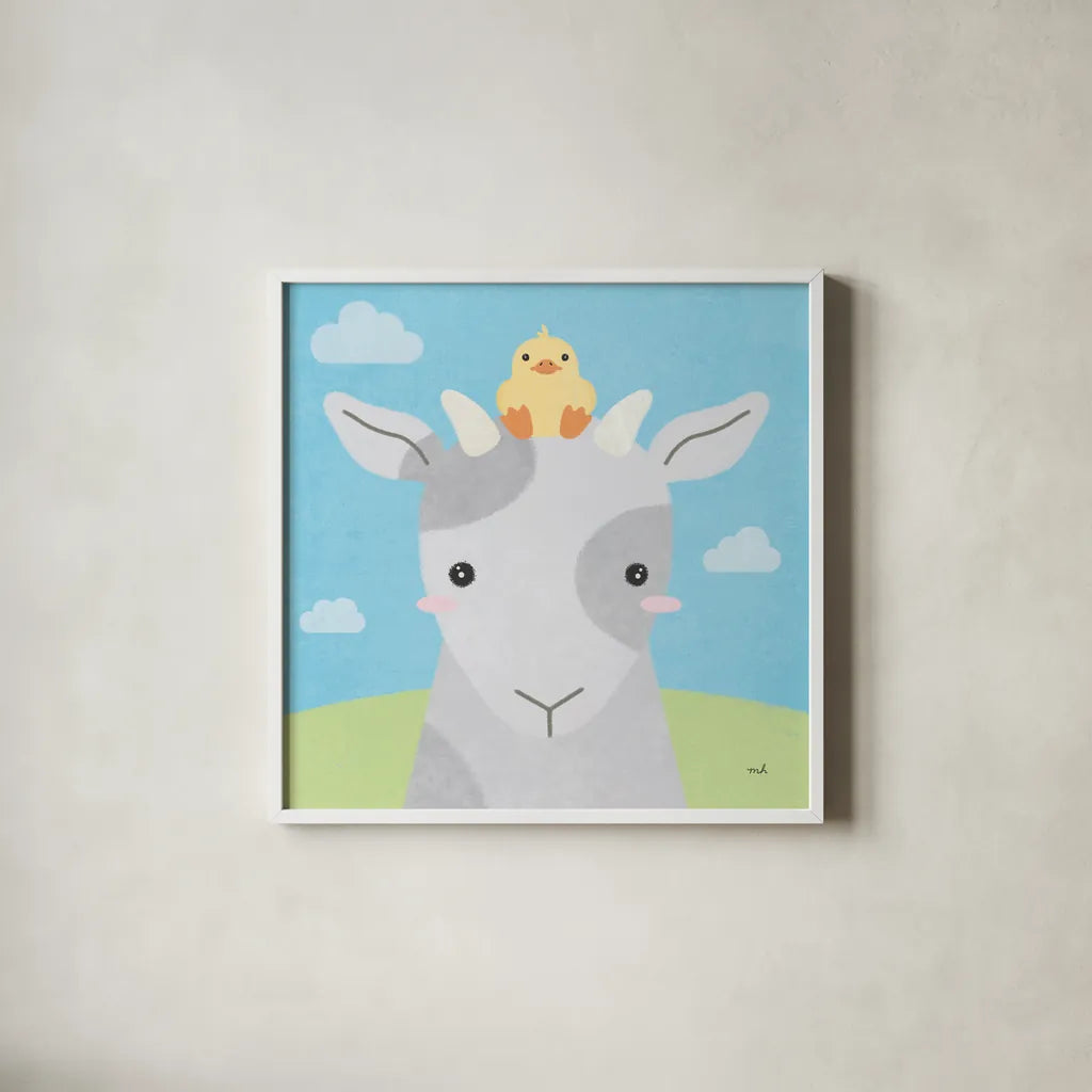 Barn Buddies IV by Moira Hershey. Shown in a crisp white glass frame for a clean and minimalist style. Available as an archival giclee rolled canvas, fine art paper, or poster print. SKU 49596a.