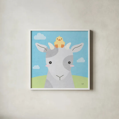 Barn Buddies IV by Moira Hershey. Shown in a crisp white glass frame for a clean and minimalist style. Available as an archival giclee rolled canvas, fine art paper, or poster print. SKU 49596a.