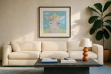 Barn Buddies IV by Moira Hershey. Displayed in a glass frame with matte in a clean modern living room. Available as an archival giclee rolled canvas, fine art paper, or poster print. SKU 49596a.