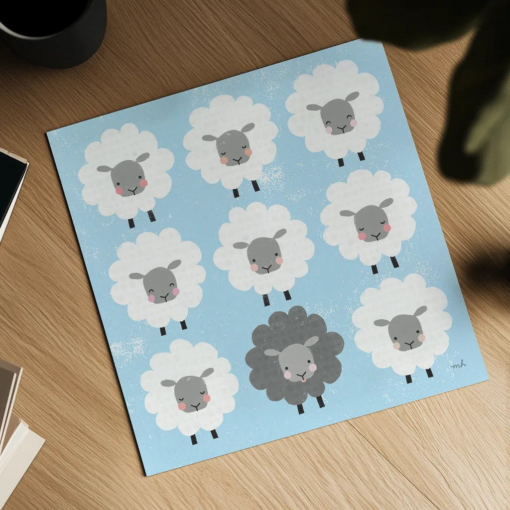 Be Ewe by Moira Hershey. Shown as a detailed flat fine art print, highlighting archival giclee quality. Available as an archival giclee rolled canvas, fine art paper, or poster print. SKU 59590a.