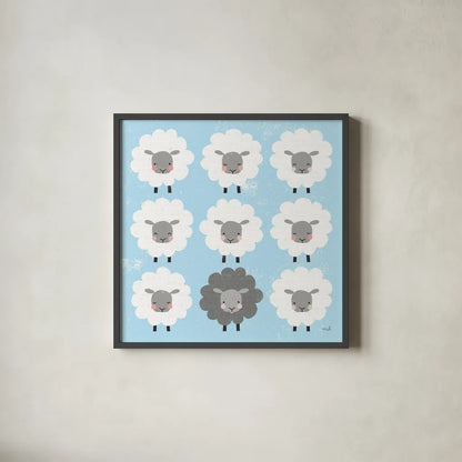 Be Ewe by Moira Hershey. Shown in a sleek black glass frame for a contemporary gallery look. Available as an archival giclee rolled canvas, fine art paper, or poster print. SKU 59590a.