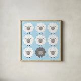 Be Ewe by Moira Hershey. Shown in a natural wood glass frame for a timeless modern aesthetic. Available as an archival giclee rolled canvas, fine art paper, or poster print. SKU 59590a.