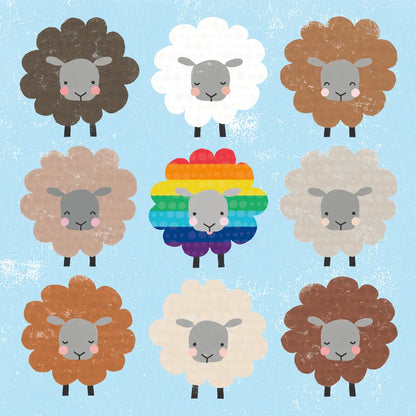 Be Ewe Brown and Rainbow Sheep Sq by Moira Hershey. SKU 66184a. Archival Giclee Fine art print for wall decor.