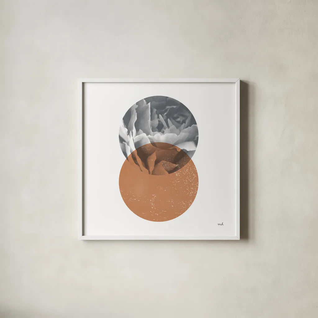 Blossoms I by Moira Hershey. Shown in a crisp white glass frame for a clean and minimalist style. Available as an archival giclee rolled canvas, fine art paper, or poster print. SKU 58794a.