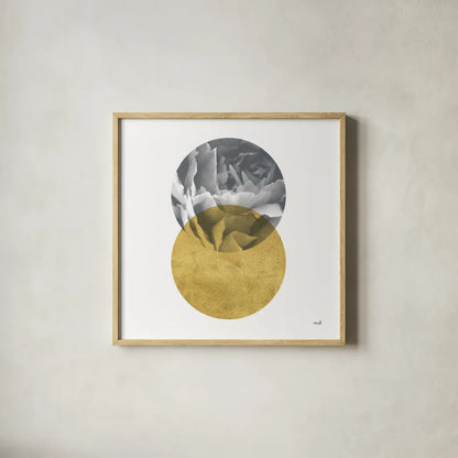 Blossoms I Gold by Moira Hershey. Shown in a natural wood glass frame for a timeless modern aesthetic. Available as an archival giclee rolled canvas, fine art paper, or poster print. SKU 68997a.
