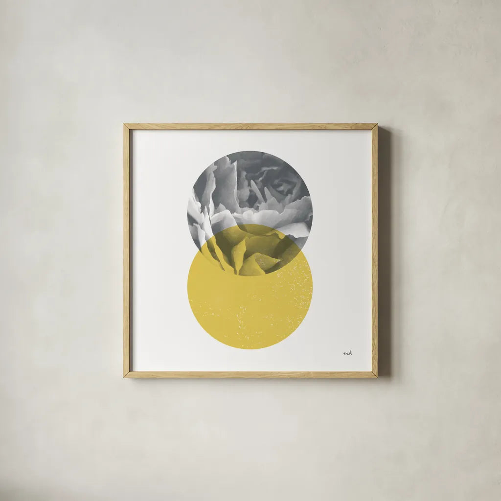 Blossoms I Warm by Moira Hershey. Shown in a natural wood glass frame for a timeless modern aesthetic. Available as an archival giclee rolled canvas, fine art paper, or poster print. SKU 58712a.