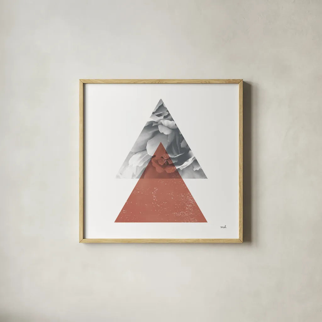 Blossoms II  Warm v2 by Moira Hershey. Shown in a natural wood glass frame for a timeless modern aesthetic. Available as an archival giclee rolled canvas, fine art paper, or poster print. SKU 58795a.