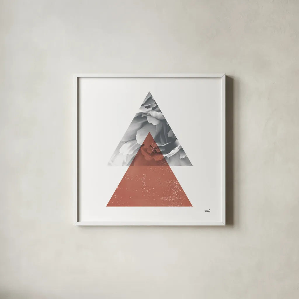 Blossoms II  Warm v2 by Moira Hershey. Shown in a crisp white glass frame for a clean and minimalist style. Available as an archival giclee rolled canvas, fine art paper, or poster print. SKU 58795a.