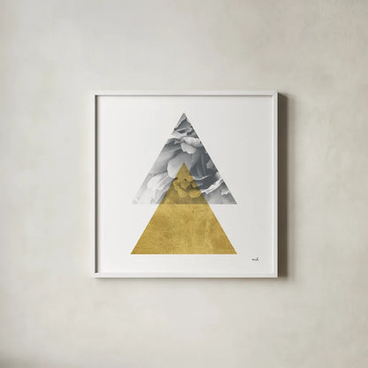 Blossoms II Gold by Moira Hershey. Shown in a crisp white glass frame for a clean and minimalist style. Available as an archival giclee rolled canvas, fine art paper, or poster print. SKU 68998a.