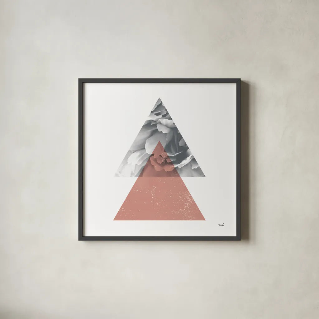 Blossoms II Warm by Moira Hershey. Shown in a sleek black glass frame for a contemporary gallery look. Available as an archival giclee rolled canvas, fine art paper, or poster print. SKU 58713a.