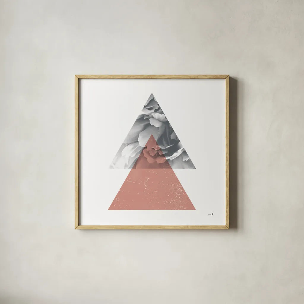 Blossoms II Warm by Moira Hershey. Shown in a natural wood glass frame for a timeless modern aesthetic. Available as an archival giclee rolled canvas, fine art paper, or poster print. SKU 58713a.