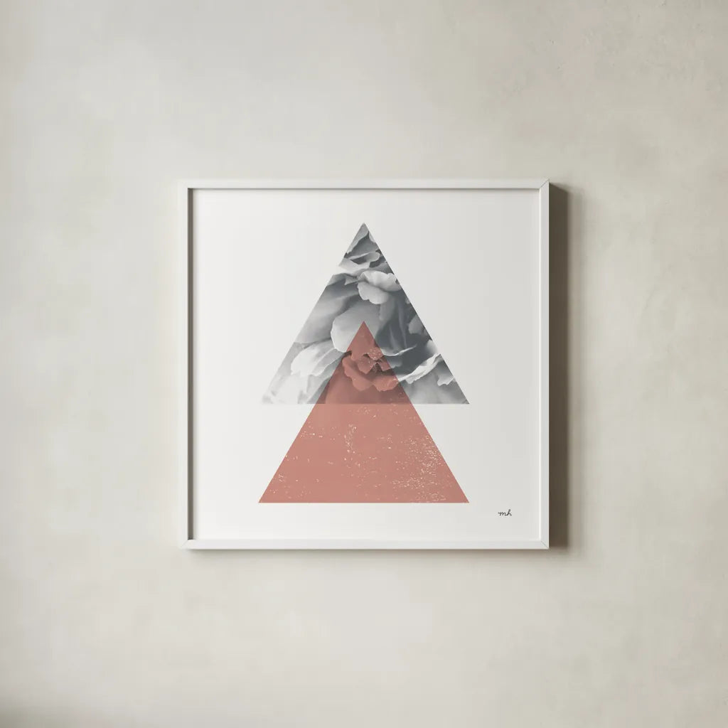 Blossoms II Warm by Moira Hershey. Shown in a crisp white glass frame for a clean and minimalist style. Available as an archival giclee rolled canvas, fine art paper, or poster print. SKU 58713a.