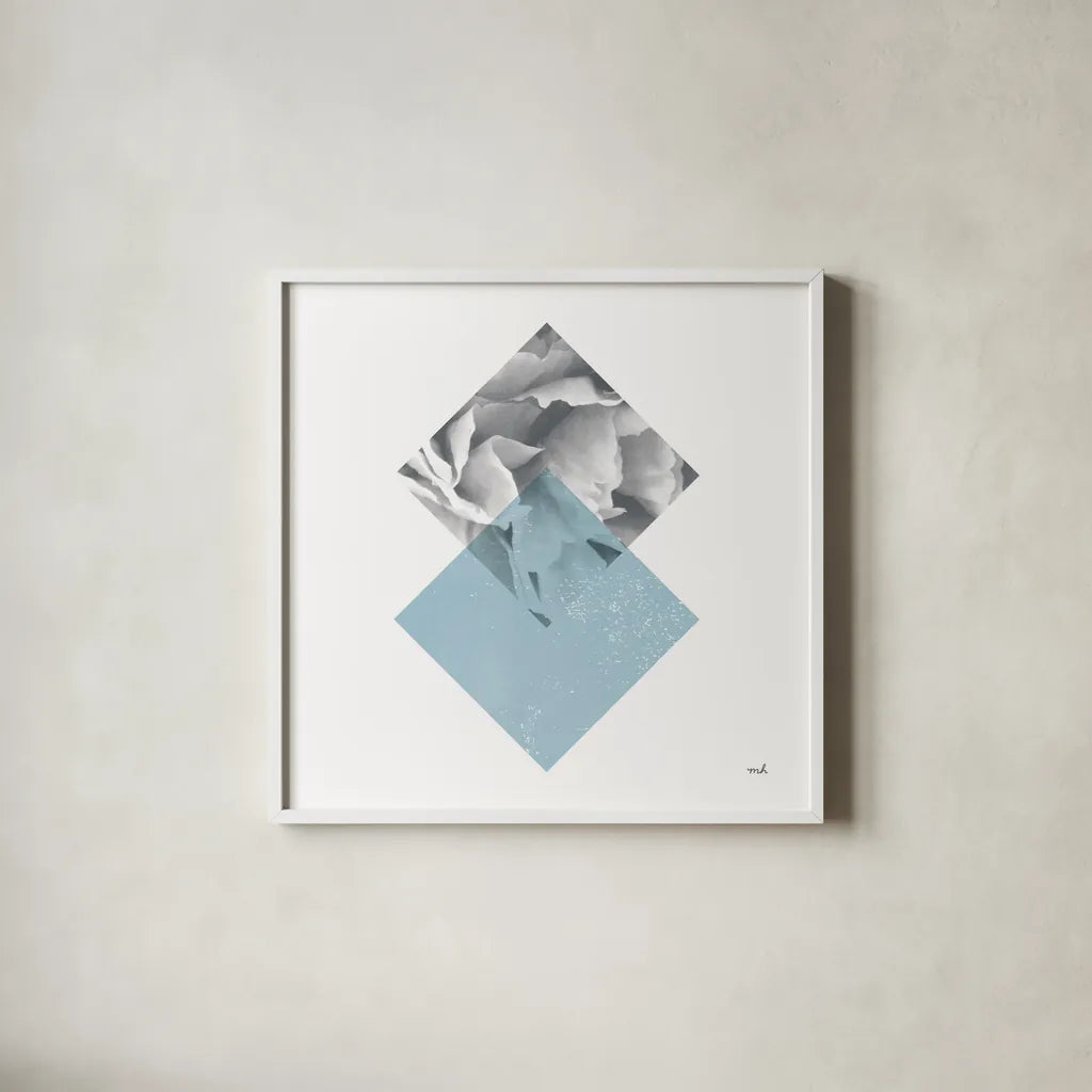 Blossoms III by Moira Hershey. Shown in a crisp white glass frame for a clean and minimalist style. Available as an archival giclee rolled canvas, fine art paper, or poster print. SKU 53979a.