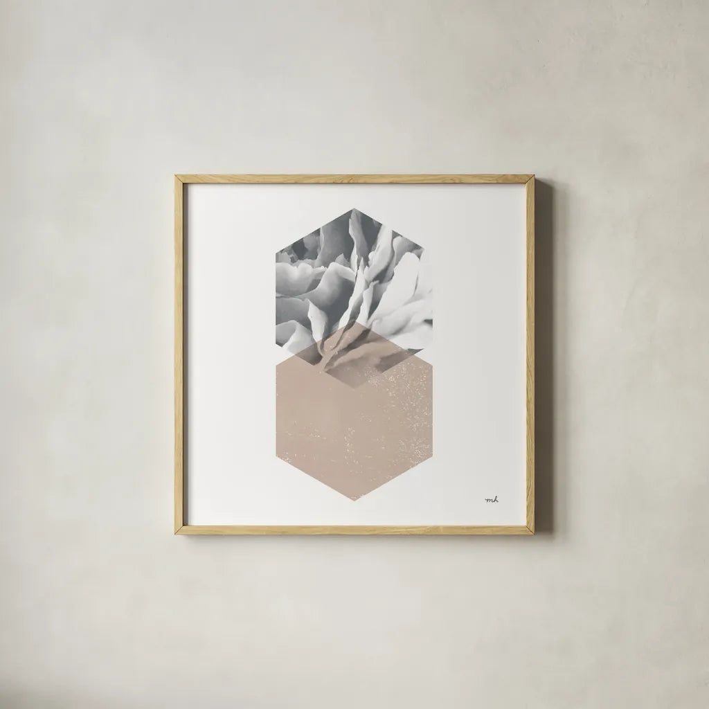 Blossoms IV  Warm v2 by Moira Hershey. Shown in a natural wood glass frame for a timeless modern aesthetic. Available as an archival giclee rolled canvas, fine art paper, or poster print. SKU 58797a.